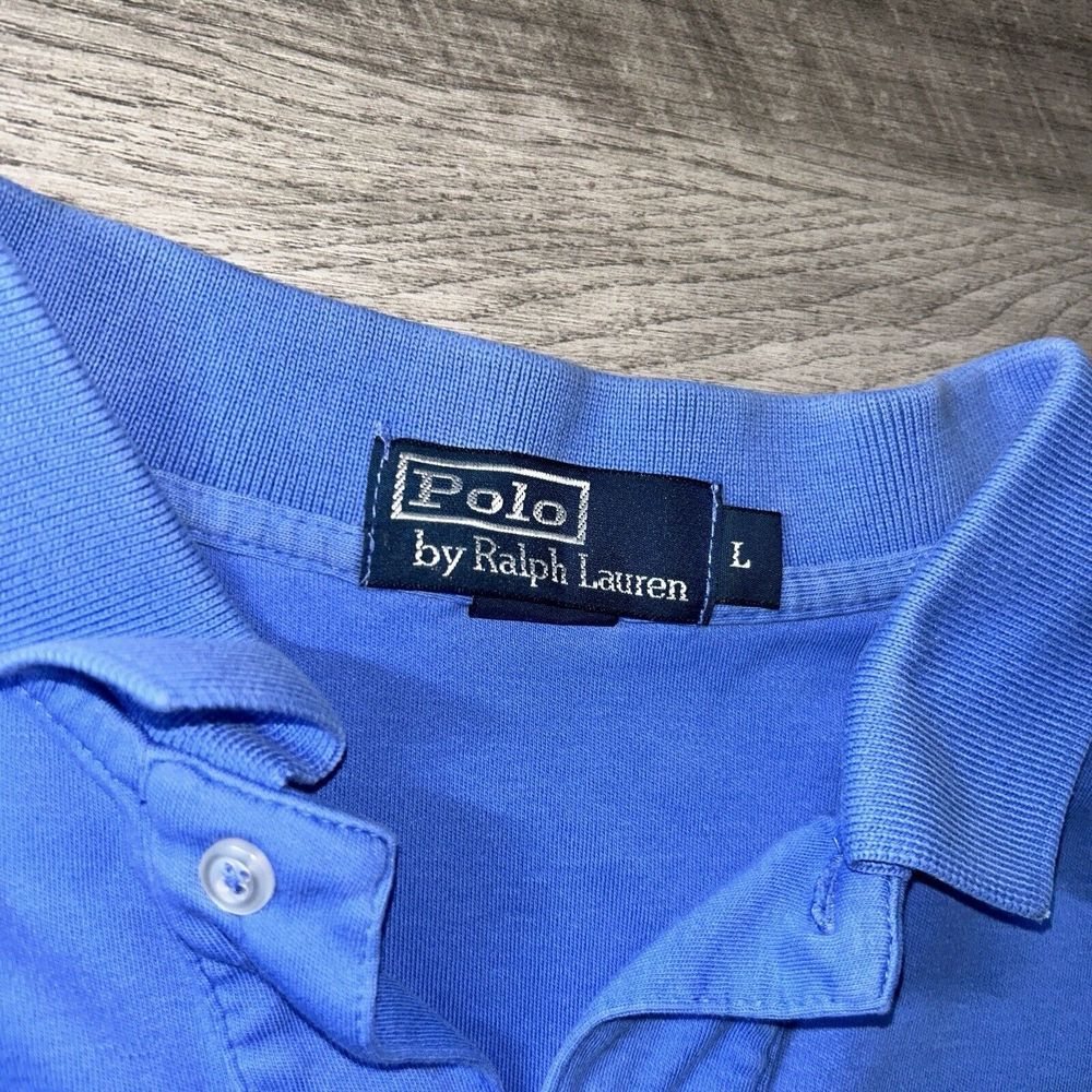 Vintage Polo Ralph Lauren Short Sleeve Baby Blue Orange‎ Pony Men's L Large - Picture 4 of 8